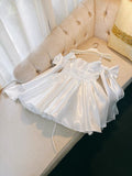 Cute A line Spaghetti Straps Bowknot White Short Homecoming Dress Birthday Dresses HZ1024
