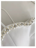 Cute A line Spagetti Straps White Short Pearls Homecoming Dress Birthday Dresses HZ1024