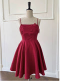Simple A line Straps Burgundy ShortHomecoming Dress Birthday Dresses With Butterfly HZ1024