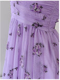Vintage A line V Neckline Short Sleeves Lilac Tulle Flowers Prom Dress Evening Dresses HZ1024