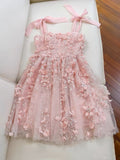 Fairytale A line Spagetti Straps Pink Short Lace Flowers Homecoming Dress Birthday Dresses HZ1024