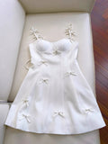 Cute A line Spaghetti Straps White Short Homecoming Dress Birthday Dresses With Bow HZ1024