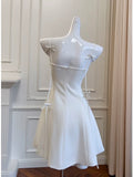Cute A line Spaghetti Straps White Short Homecoming Dress Birthday Dresses With Bow HZ1024