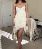 Cute A line Straps Ivory Short Chiffon Homecoming Dresses Cocktail Dress HZ1024