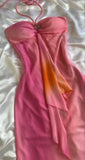 Elegant A line Halter Chiffon Ombre Pink Prom Dresses Evening Dress With Beads HZ1024