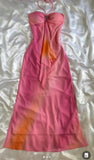 Elegant A line Halter Chiffon Ombre Pink Prom Dresses Evening Dress With Beads HZ1024