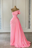 Pink Straps Off-the-Shoulder Sleeveless Mermaid Prom Dress With Ruffles Beads HZ1024