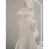 Sexy Mermaid Off The Shoulder Short Sleeves Long White Wedding Dresses With Bow HZ1024