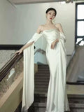 Elegant Ivory Satin Long Simple Evening Dress Prom Dresses HZ1024