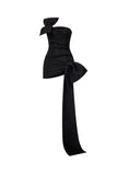 Cute Sheath Strapless Black Short Satin Homecoming Dresses Cocktail Dress With Bow HZ1024