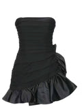 Cute Sheath Strapless Black Short Satin Homecoming Dresses Cocktail Dress HZ1024