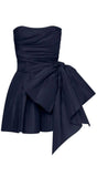 Cute Sheath Strapless Navy Blue Short Satin Homecoming Dresses Cocktail Dress With Bowknot HZ1024