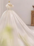 Unique Ball Gown Off The Shoulder Satin Long Wedding Dresses HZ1024