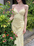 Elegant Mermaid Spaghetti Straps Yellow Chiffon Long Prom Dresses Evening Dress With Beads HZ1024