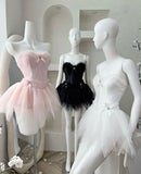 Simple Sweetheart Sleeveless Tulle A-Line Mini Short Homecoming Dress HZ1024