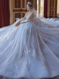 Fairytale Ball Gown Strapless Tulle Sequin Long Wedding Dresses HZ1024