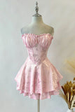 Vintage A line Strapless Pink Lace Homecoming Dress Short Birthday Outfits HZ1024