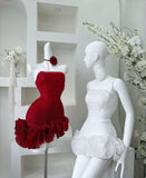 Cute Sheath Strapless Red Short Homecoming Dresses With Ruffles HZ1024
