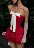 Cute Sheath Strapless Red Ruffles Homecoming Dress Short Birthday Outfits HZ1024