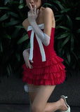 Cute Sheath Strapless Red Ruffles Homecoming Dress Short Birthday Outfits HZ1024