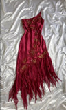 Vintage A Line One Shoulder Ruffles Burgundy Chiffon Long Prom Dress Evening Dresses With Beads HZ1024
