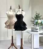 Cute A line Halter Black Ruffles Short Homecoming Dresses HZ1024