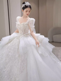 Princess Ball Gown Half Sleeves Lace Wedding Dresses HZ1024