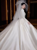 Princess Ball Gown V neckline Long Sleeves Lace Wedding Dresses HZ1024
