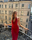 Sexy Sheath Spaghetti Straps Slim Fit Red Long Prom Dress Sequin Evening Dresses HZ1024