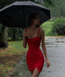 Simple Sheath Spaghetti Straps Short Red Homecoming Dresses 21st Birthday Outfit HZ1024