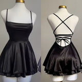 Cute A line Spaghetti Straps Black Short Homecoming Dresses 21st Birthday Outfit HZ1024
