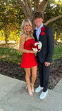 Simple A Line Strapless Red Satin Short Homecoming Dresses 18th Birthday Outfits HZ1024