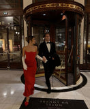 Elegant Sheath Strapless Red Chiffon Long Prom Dress Evening Dresses HZ1024