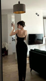 Sexy Mermaid Spaghetti Straps Black Long Long Prom Dress Evening Dresses HZ1024