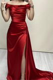 Sexy Sheath Off The Shoulder Red Slit Long Prom Dress Evening Dresses HZ1024