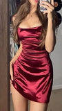 Modest Sheath Spaghetti Straps Burgundy Short Satin Homecoming Dresses Party Dress HZ1024