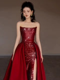 Sexy Mermaid Red Sleeveless Long Sequin Prom Dress Evening Dresses HZ1024