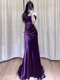 Sexy Mermaid Off The Shoulder Grape Long Prom Dresses HZ1024