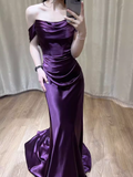 Sexy Mermaid Off The Shoulder Grape Long Prom Dresses HZ1024