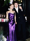 Sexy Mermaid Spagetti Straps Grape Long Prom Dresses HZ1024