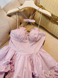 Cute Ball Gown Spaghetti Straps Pink Short Homecoming Dresses 18th Birthday Outfit HZ1024