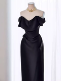 Modest Mermaid Off The Shoulder Black Satin Long Prom Dresses HZ1024