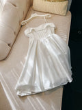 Modest A Line Spaghetti Straps White Short Satin Homecoming Dresses Party Dress HZ1024