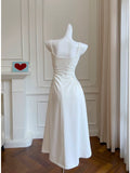Simple A Line Straps White Satin Ankle Length Prom Dress Evening Dresses HZ1024