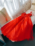 Modest A Line Spaghetti Straps Tulle Red Homecoming Dresses Birthday Outfits HZ1024