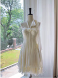 Modest A Line Halter Chiffon Ivory Short Homecoming Dresses Birthday Outfits HZ1024