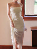 Pretty Sheath Spaghetti Straps Long Chiffon Ivory Prom Dress Evening Dresses HZ1024
