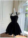 Modest A line Halter Black Short Homecoming Dresses Tulle Birthday Outfits HZ1024