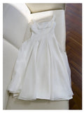 Simple A line Straps White Chiffon Ankle Length Prom Dress Formal Dresses HZ1024