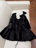 Modest A line Straps Black Short Homecoming Dresses Birthday Outfits With Bow HZ1024